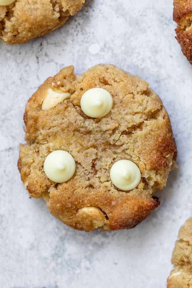 keto white chocolate chip cookies on baking paper