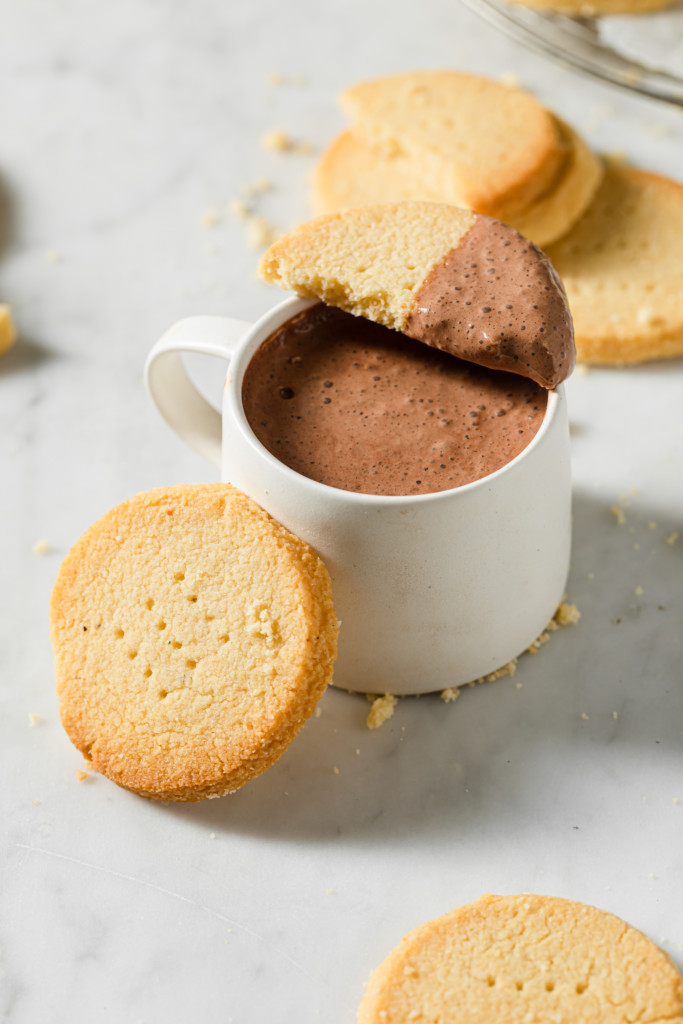 keto shortbread with white cup filled with coffee